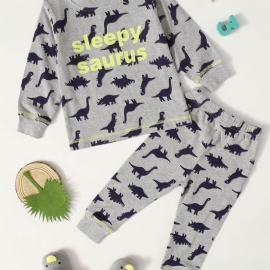 Baby Casual Tegneserie Dinosaur Trykt Sweatshirt Bukser Sett