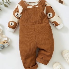 Baby Gutter Bear Print Langermet & Overall Set For Fall Winter Ny