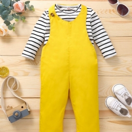 Baby Gutter Bomull Stripete Topp & Ensfarget Overall Dress