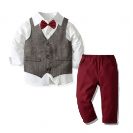 Baby Gutter Button-up Skjorte & Matchende Bukser Og Vest Sett Herresett For Julefest Kveldsfest