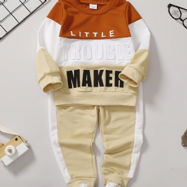 Baby Gutter Casual Colorblock Letter Rund Hals Sweatshirt Buksesett Barneklær