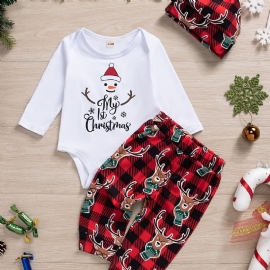 Baby Gutter Christmas Print Onesie Romper Rutete Buksesett