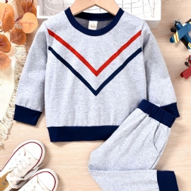 Baby Gutter Color Block Pullover Rund Neck Langermet Sweatshirt Og Buksesett Barneklær