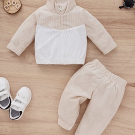 Baby Gutter Colorblock Sweatshirt + Matchende Joggebuksesett Babyklær For Vinteren