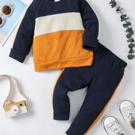 Baby Gutter Colorblock Sweatshirt + Matchende Joggebuksesett Babyklær For Vinteren