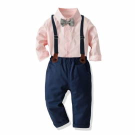Baby Gutter Gentleman Antrekk Formell Dress Langermet Stripete Rutete Skjorte Bærebukser Sløyfe Overalls Klær Sett