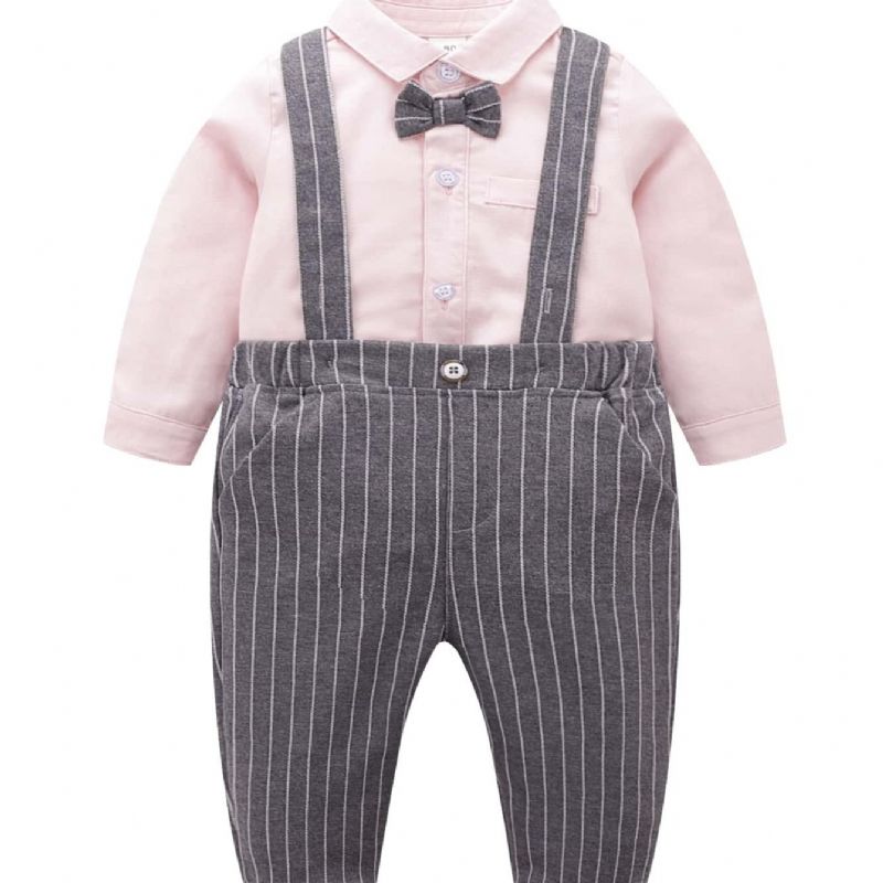 Baby Gutter Gentleman Dresser Langermede Seleskjorter Rutebukser For Smågutter