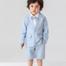 Baby Gutter Gentleman Outfit Formell Dress Langermet Skjorte Og Kort Med Sløyfesett
