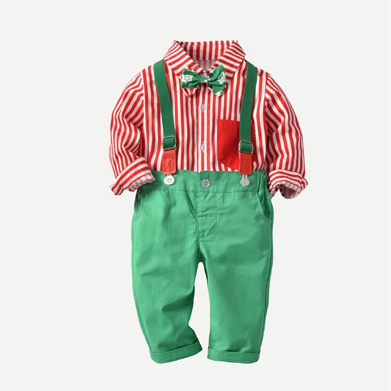 Baby Gutter Gentleman Outfit Langermet Button-up Top & Suspender Pants Set Christmas