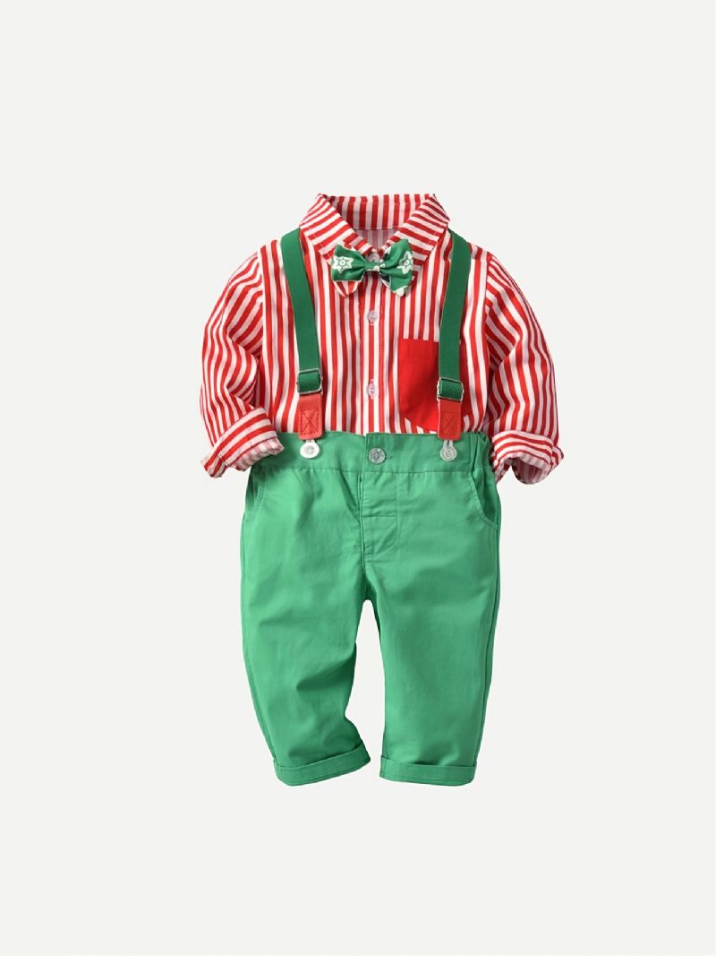 Baby Gutter Gentleman Outfit Langermet Button-up Top & Suspender Pants Set Christmas