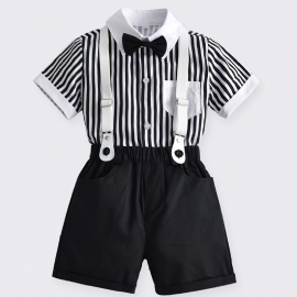 Baby Gutter Gentleman Outfit Langermet Stripe Kortermet Skjorte Og Suspender Shorts Set