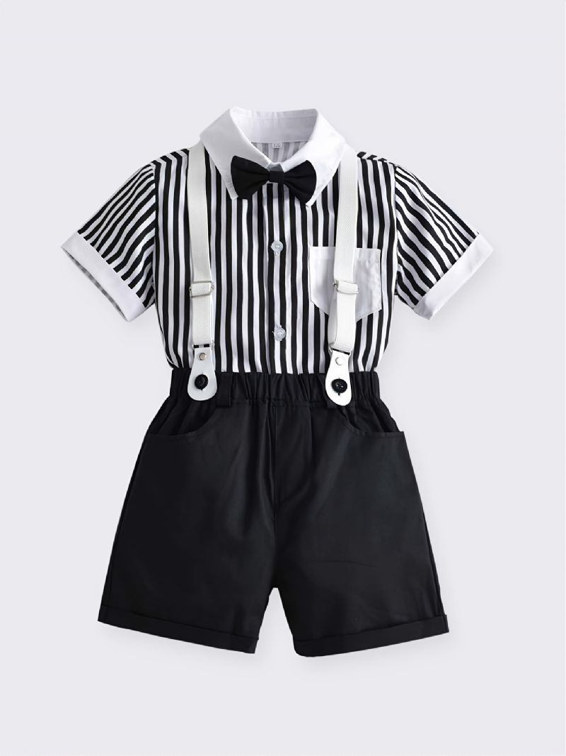 Baby Gutter Gentleman Outfit Langermet Stripe Kortermet Skjorte Og Suspender Shorts Set