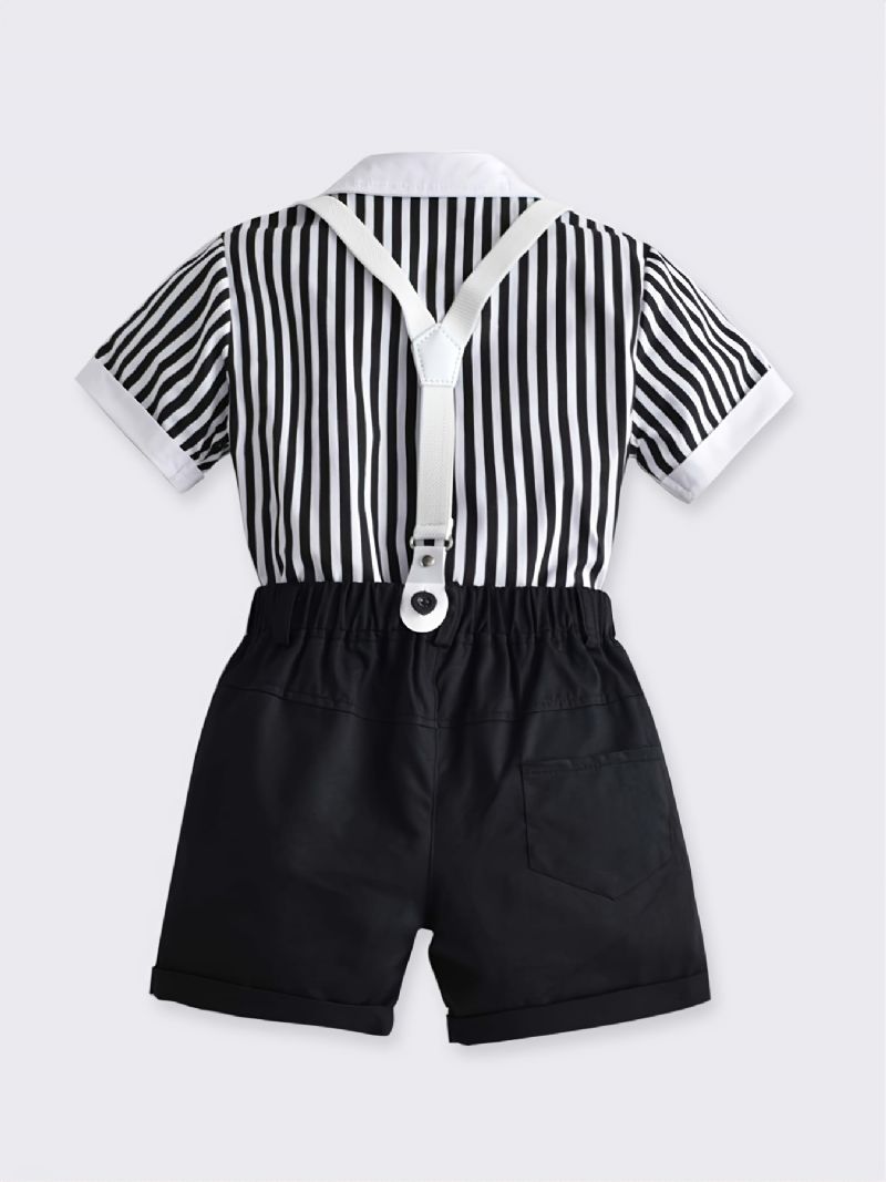 Baby Gutter Gentleman Outfit Langermet Stripe Kortermet Skjorte Og Suspender Shorts Set