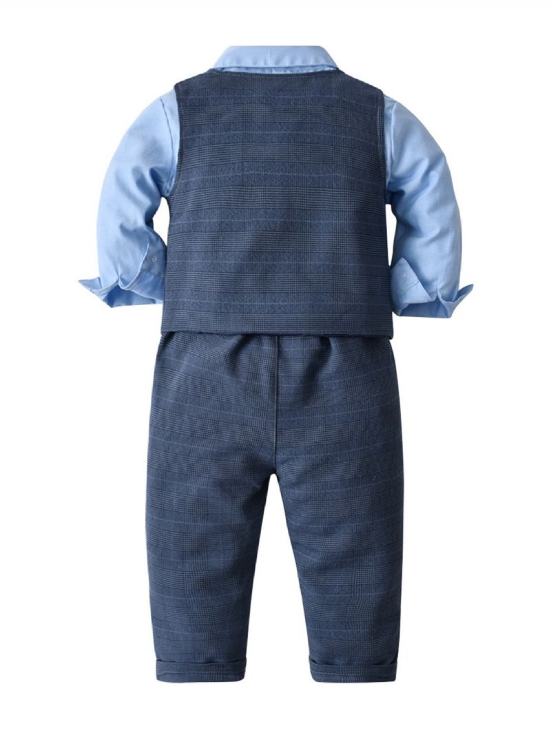 Baby Gutter Herre Antrekk Langermet Bowtie Skjorte Og Vest Og Buksesett Barneklær