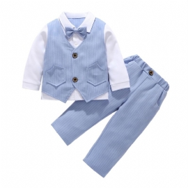 Baby Gutter Herre Antrekk Langermet Stripet Skjorte Med Sløyfe Dekor Og Stripe Bukser Sett Til Bryllup