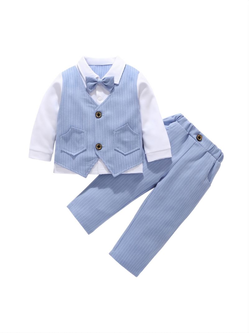 Baby Gutter Herre Antrekk Langermet Stripet Skjorte Med Sløyfe Dekor Og Stripe Bukser Sett Til Bryllup