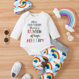 Baby Gutter Jenter Bodysuit & Bukser & Hat Med Slogan Rainbow Grafisk Klær Layette Sett