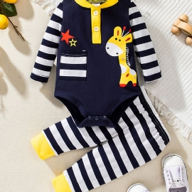 Baby Gutter Jenter Langermet Hjortemønster Romper + Stripete Buksesett Nyfødt Spedbarn Babyklær Layette Sett