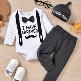 Baby Gutter Jenter Langermet Romper Bodysuit + Bukser + Hatter Sett Layette Nyfødt Spedbarn Babyklær