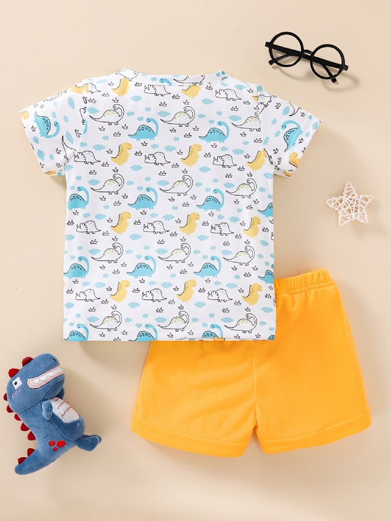 Baby Gutter Jenter Søt Tegneserie Mini Dinosaur Print T-skjorte Og Solid Shorts Sett