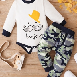 Baby Gutter Langermet Romper Bodysuit + Matchende Kamuflasjebuksesett Babyklær Antrekk
