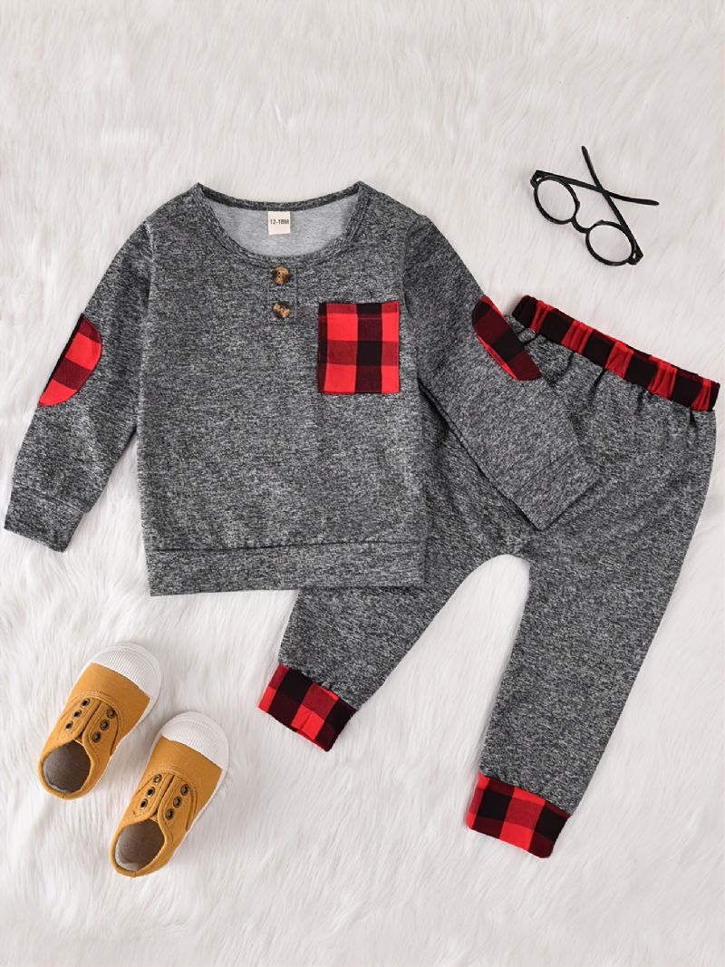 Baby Gutter Rutete Langermet Sweatshirt & Buksesett Jul