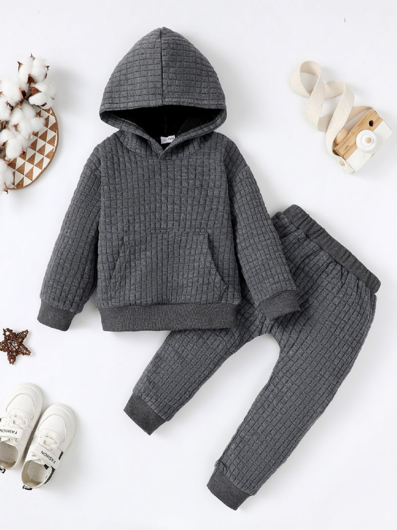 Baby Gutter Solid Hettegensere Sweatshirt Topp & Buksesett Vintersett