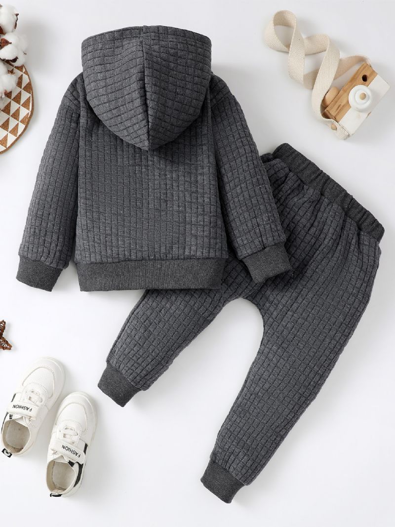 Baby Gutter Solid Hettegensere Sweatshirt Topp & Buksesett Vintersett