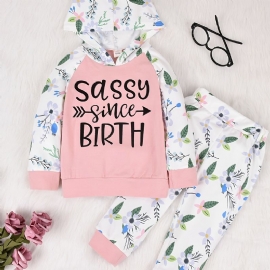 Baby Jenter Alphabet Print Sweatshirt Bukser Sett For Høst / Vinter