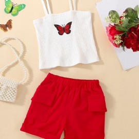 Baby Jenter Butterfly Print Cami Top & Solid Color Pocket Shorts Barn Clothing Set