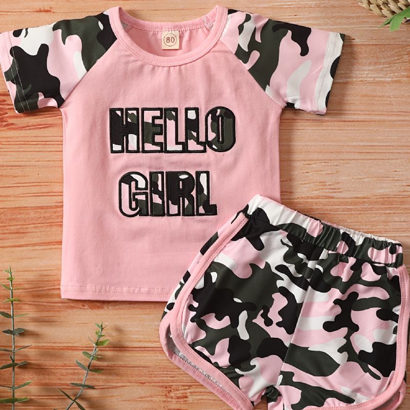 Baby Jenter Camouflage Kortermet Topp + Matchende Shorts Sett Clothes Clothing