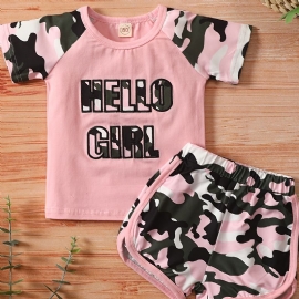 Baby Jenter Camouflage Kortermet Topp + Matchende Shorts Sett Clothes Clothing