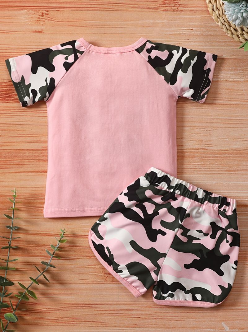 Baby Jenter Camouflage Kortermet Topp + Matchende Shorts Sett Clothes Clothing