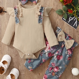 Baby Jenter Floral Bodysuit & Bukser & Pannebånd 3stk / Sett