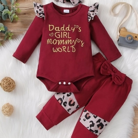 Baby Jenter Klær Sett Bokstav Leopard Printed Topper Skjorter Med Sløyfe Bukser