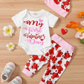 Baby Jenter Kortermet Bukse + Matchende Hjertetrykk + Hattesett Bodysuit Onesie Babyklær Layettesett