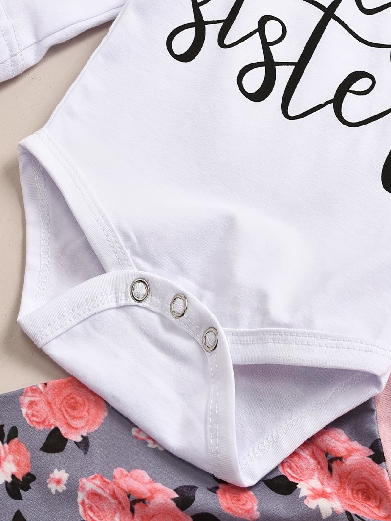 Baby Jenter Langermet Bukse + Matchende Bukser Med Blomstertrykk + Hattesett Bodysuit Onesie Layettesett Klær