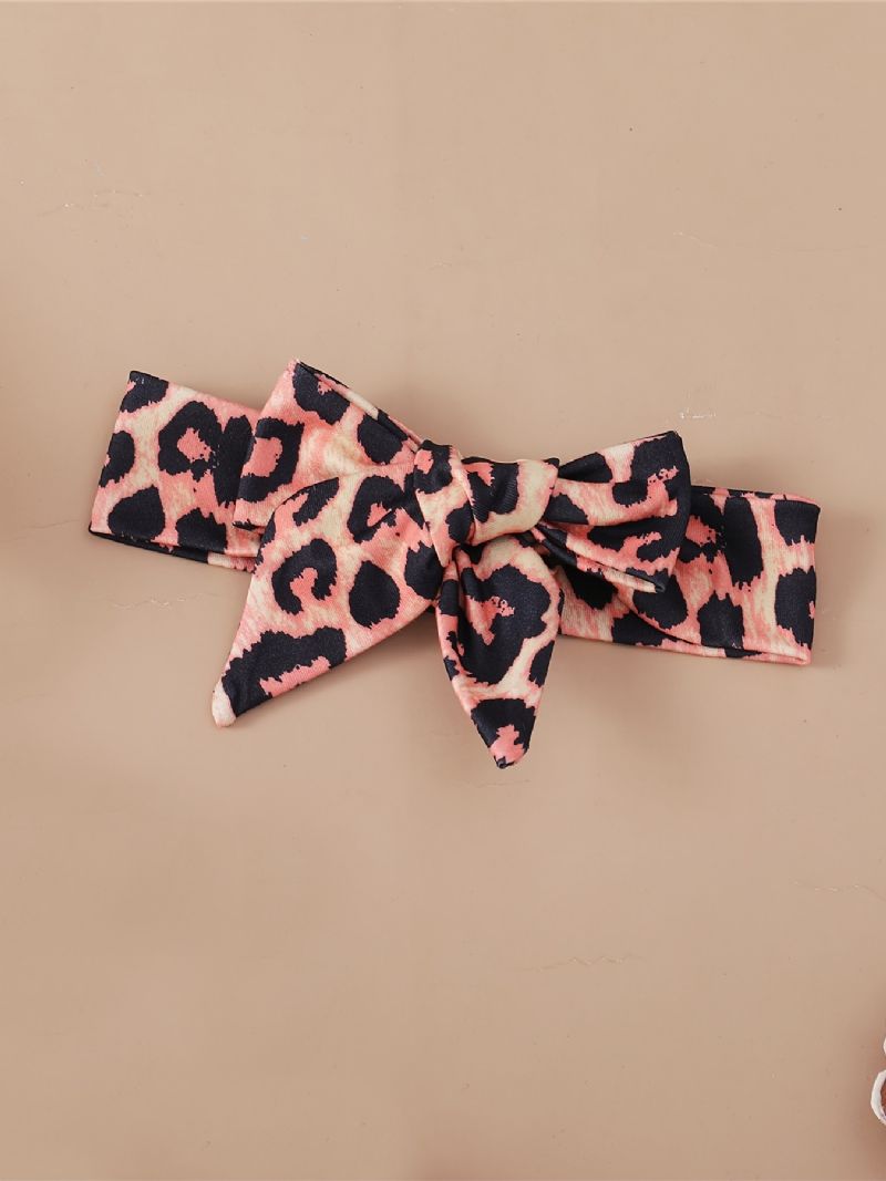 Baby Jenter Leopard Patchwork Letter Print Sweatpants Med Hettesett Med Sløyfe Pannebånd