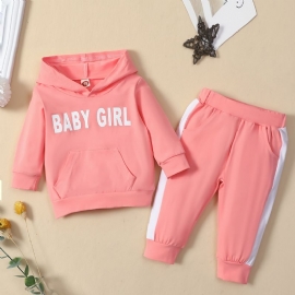 Baby Jenter Letter Print Hettegenser Sweatshirt & Buksesett