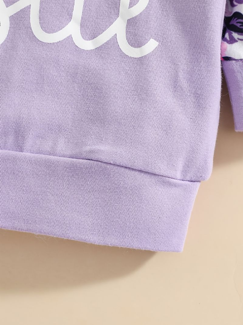 Baby Jenter Letter Print Langermet Rundhals Sweatshirt & Buksesett