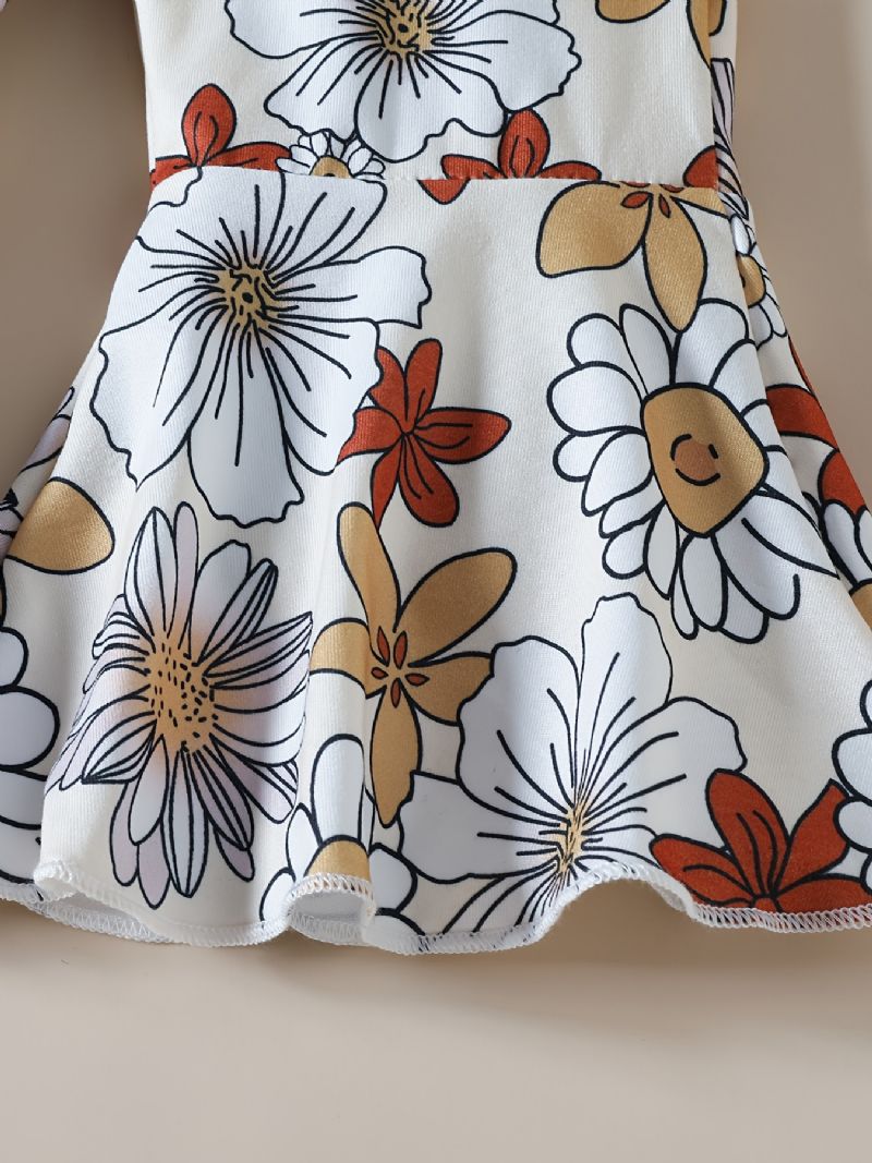 Baby Jenter Letter Print Langermet Topp & Flower Flare Leg Bukser Set