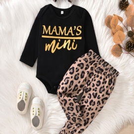 Baby Jenter Mamas Mini Print Romper Leopard Buksesett