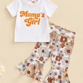 Baby Jenter Print Outfit Kortermet Flared Bukser Set