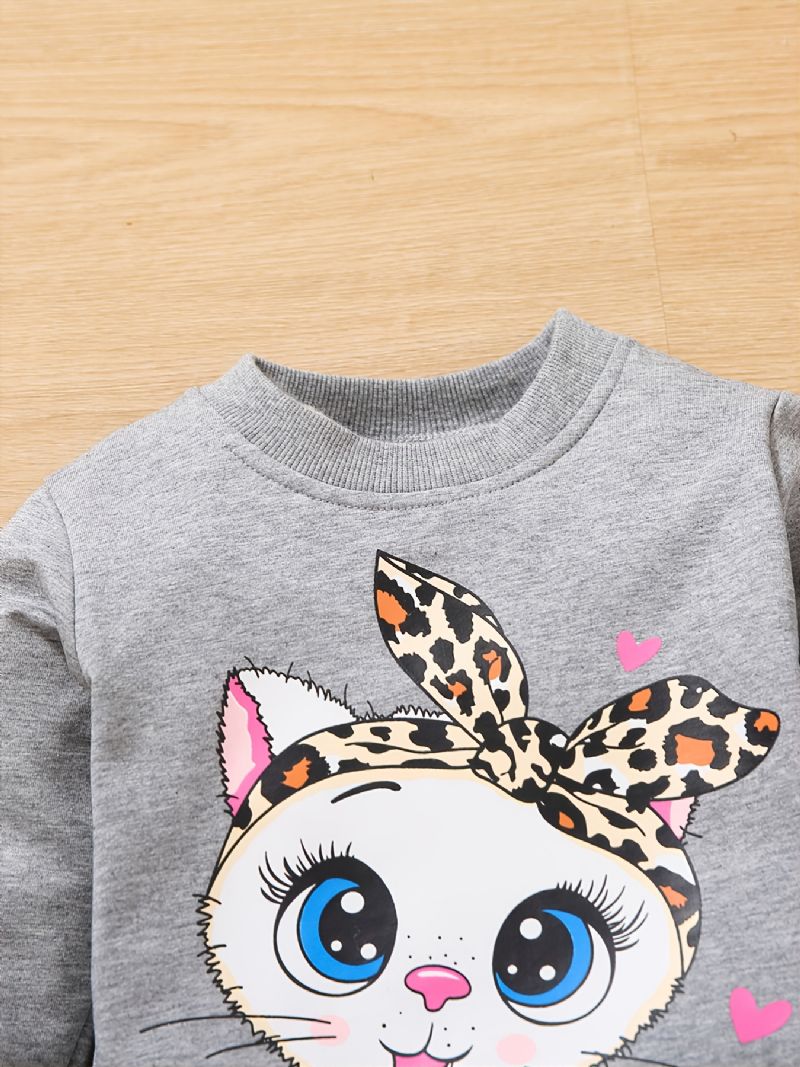 Baby Jenter Pullover Søt Tegneseriedyr Print Sweatshirt & Bukser Barneklær