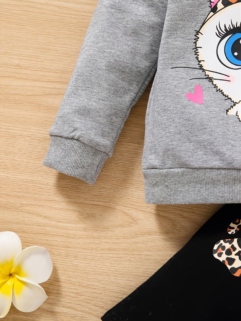 Baby Jenter Pullover Søt Tegneseriedyr Print Sweatshirt & Bukser Barneklær