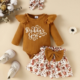 Baby Jenter Romper Langermet Ruffle Body & Ditsy Floral Skjørt & Pannebånd