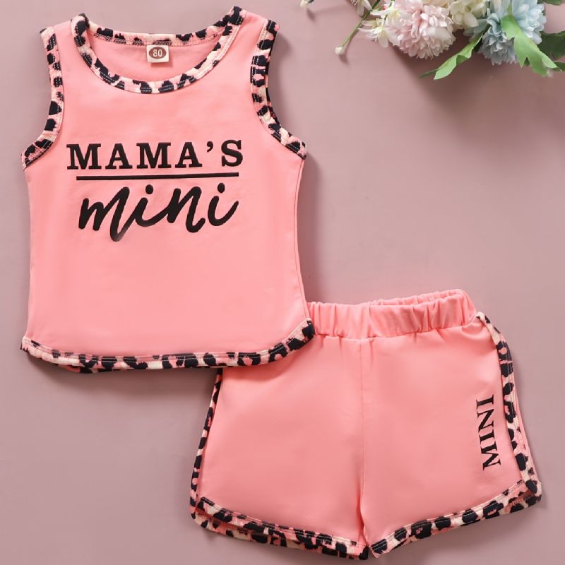 Baby Jenter Rosa Letter Print Patchwork Tank & Shorts Set Sommerantrekk