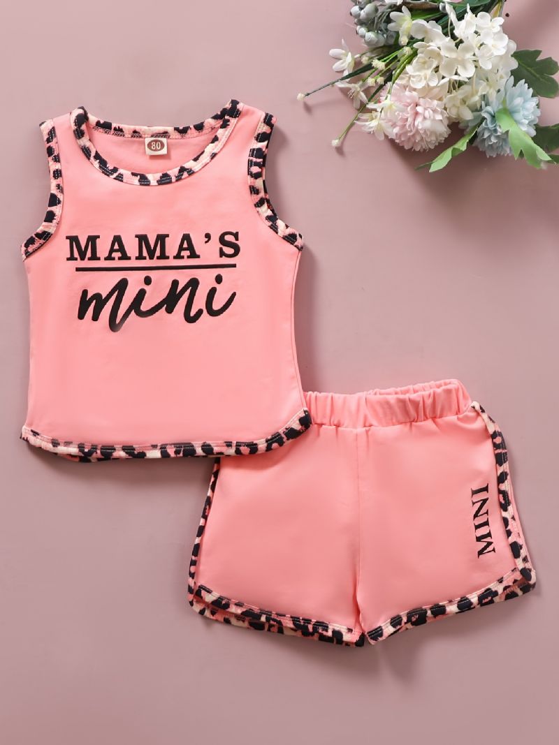 Baby Jenter Rosa Letter Print Patchwork Tank & Shorts Set Sommerantrekk