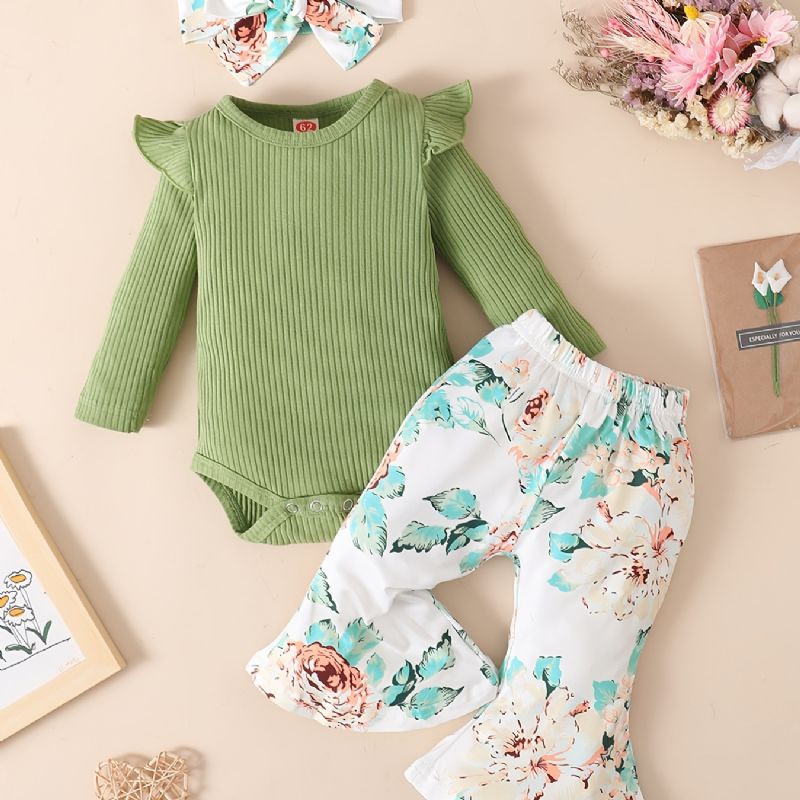 Baby Jenter Ruffle Langermet Bodysuit Onesie & Flare Pants Set