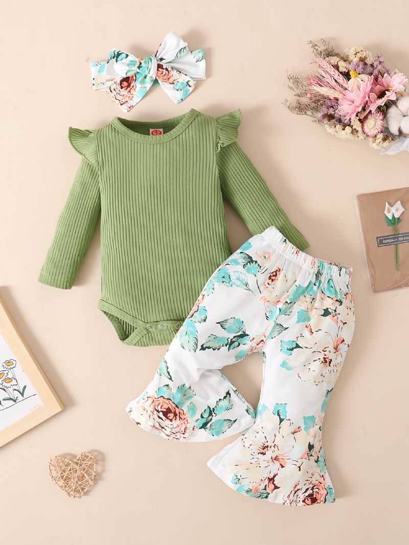 Baby Jenter Ruffle Langermet Bodysuit Onesie & Flare Pants Set